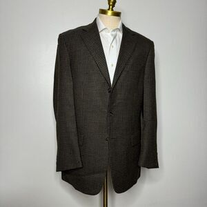Vtg Givenchy Sport‎ Coat Blazer 42L Tailored Fit Mens Brown Check Wool